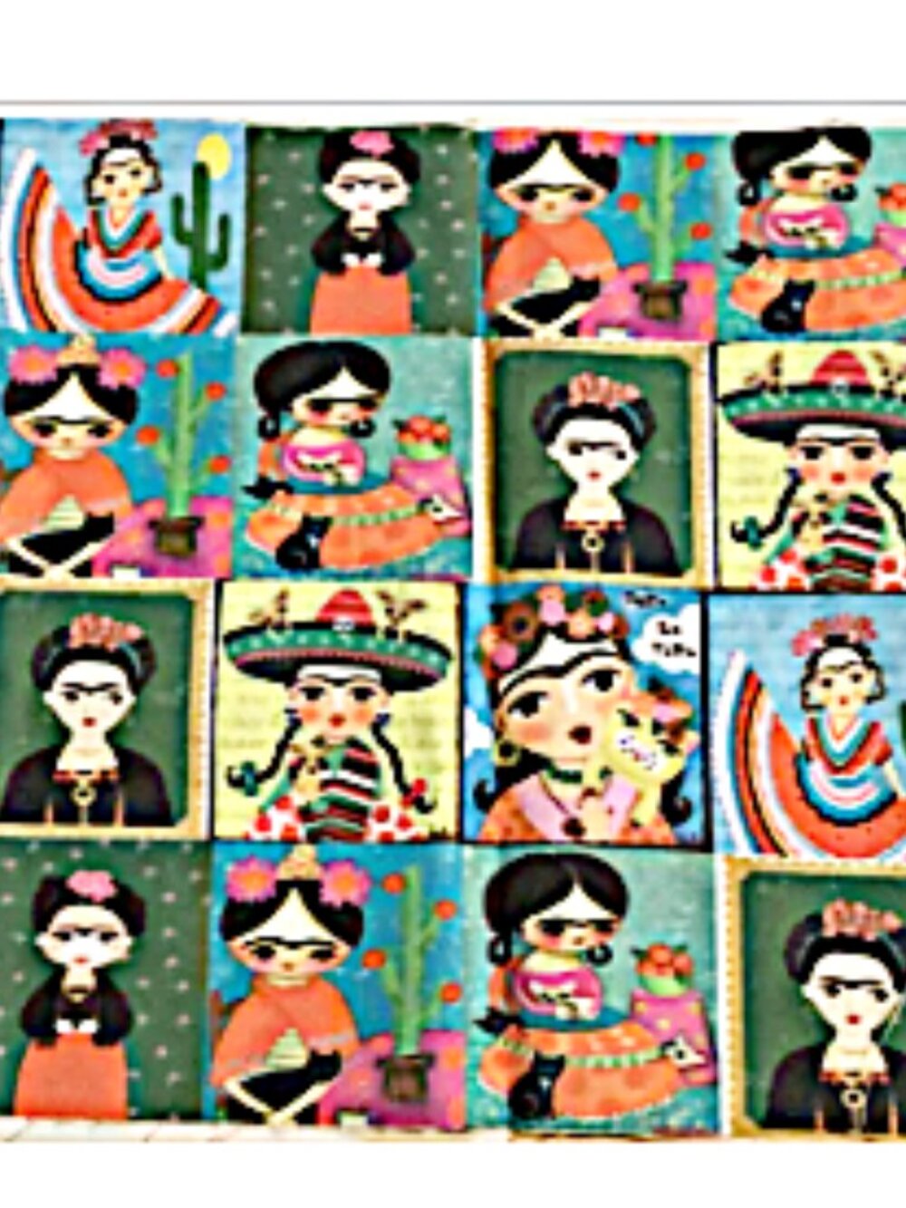OOP - Frida Cartoons - 100% cotton Fabric, 5 piece Remnants, READ